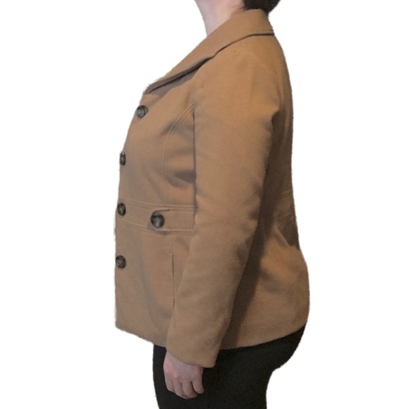 Tan Peacoat, JM Collection, Winter Lightweight Pea Coat, Classy, Caramel, Medium - Picture 3 of 12